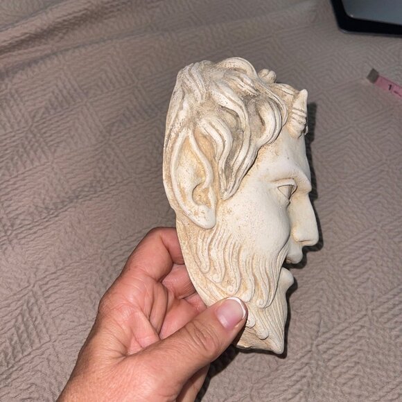 Satyr Mask Relief Wall Hanging Sculpture Handmade Plaster Artifact - Picture 7 of 11
